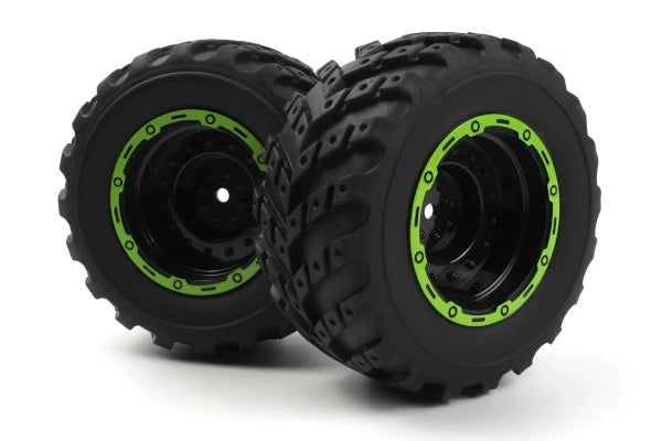 Blackzon Smyter MT Wheels/Tires Assy (Black/Green/2pcs)