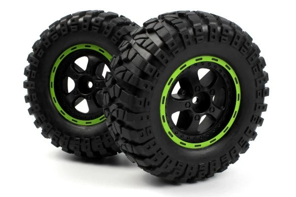 Blackzon Smyter Desert Wheels/Tires Assy (Blk/Green/2pcs)