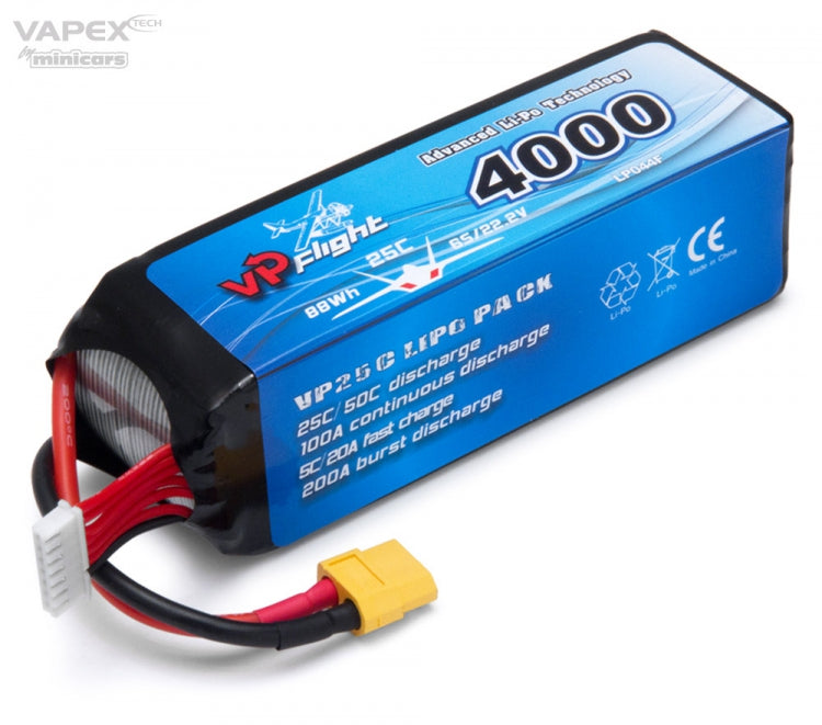 Vapex Li-Po Batteri 6S 22,2V 4000mAh 25C med XT60-Connector